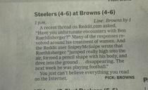 I was quoted yesterday in the New York Times sports section for my in-depth analysis on Ben Roethlisberger