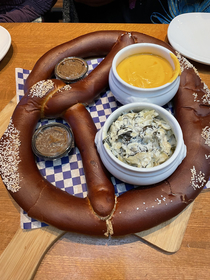 I was served this masterpiece of a pretzel at The Bavarian Bierhaus when I was in Wisconsin this past summer