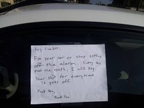 I was throwing out the trash this morning when I saw this on someones car