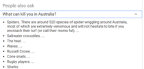 I was trying to find a list of predators in Australia and was surprised by the answers