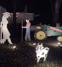 I went to a family Christmas light display last night and for some reason there was a display sponsored by farmersonlycom featuring a topless cowgirl silhouette
