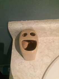 I wish I was as excited about my job as my toothbrush holder