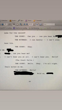 I work at a law firm reading transcripts can be very boring But this one made me laugh out loud They really do have to record everything
