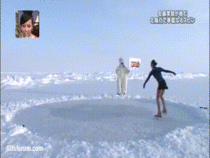Ice skater spins on north pole