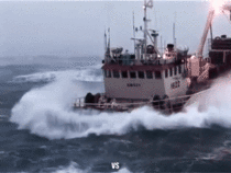 Icelandic trawler in storm