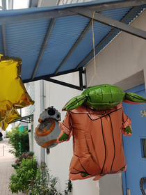 If my neighborhood was the set for the Mandalorian then the final episode does not end well for Baby Yoda Or maybe it was just a sad kids birthday party