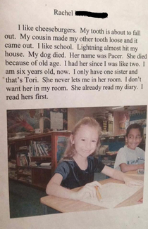In kindergarten I had to write a paragraph about myself