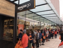 In Seattle and there is currently a line to shop at the grocery store whose entire premise is that you wont have to wait in line