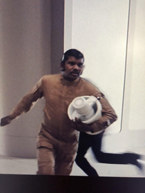 In the Empire Strikes Back after evacuations were called I spotted this man running with his ice cream maker