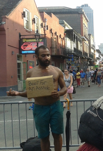 In the French Quarter flippin the bird for beer So I gave him one