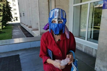 In Ukraine an old lady came to a library wearing Optimus Prime mask