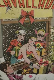 Is it just me or does Wonder Woman look like she is stoned and stealing presents from this kid actual  comic cover