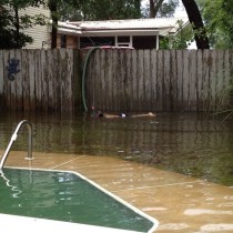 It rained so much here that my friends decided to go snorkeling in the back yard