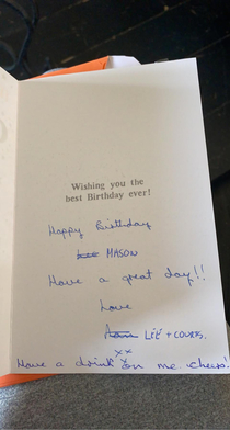It was my brothers birthday last week and he decided to regift me his card Hes 