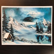 Its been cold outside so I took this Bob Ross cabin print and added a few happy details