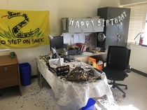 Its my birthday and my desk was vandalized