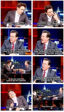 James Franco and Stephen Colbert having a Tolkien showdown I might have laugh out loud on that one