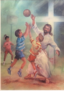 Jesus Christ hoopin with some kids