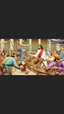 Jesus is not vandalizing hes checking his table for stability and making sure his joinery is holding up