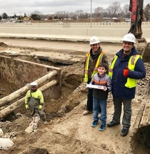 Johnny delivered donuts to a crew working on a chain of water main breaks in Livonia Michigan today little did they know he was hoping by them eating the donuts it would slow the process down and he would get another day off school Well played Johnny well