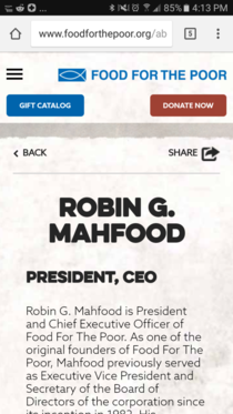 Just a friendly reminder that the ceo of food for the poor is named Robin Mahfood