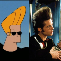 Just found out Johnny Bravos hair was based off Brad Pitts in Johnny Suede