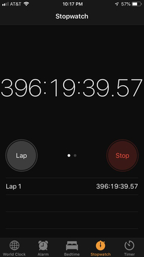 Just noticed my stopwatch on my phone has been going for over  days