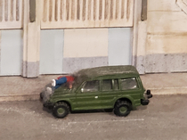 Just noticed that a guy got hit by this car at the Museum of Science and Industry in Chicago model train exhibit Head through the windshield but his shoes are still on