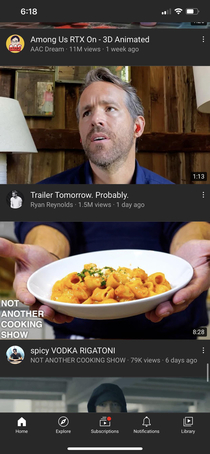 Just Ryan Reynolds trying to feed me pasta on my YouTube app