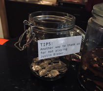 just went to a Coffeeshop and saw this jar I have to admit i love their sense of humor
