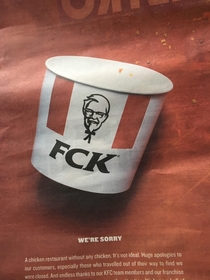KFCs chicken shortage apology today