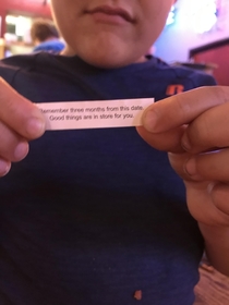 Kiddo got this fortune in his cookie tonight he did the math and got super excited since today is 