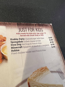Kids menu at a local diner