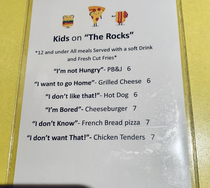 Kids menu at local pub