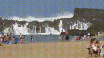 Large Waves hitting an enclosed beach