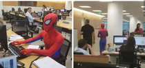Last day of work at bank before quitting co worker came in dressed like spiderman