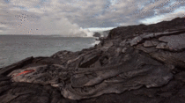 Lava flow timelapse by the sea