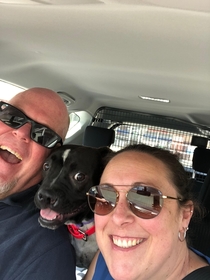 Leaving the shelter with our new family member Super happy family selfie