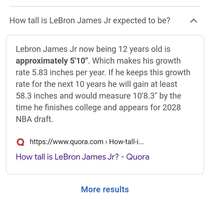 Lebron Junior may hit  tall