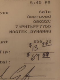 Left a nice tip tonight