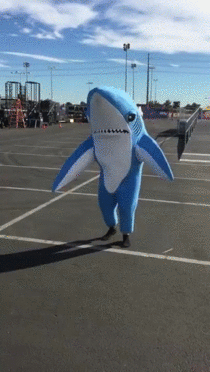 Left shark practicing before the Super Bowl