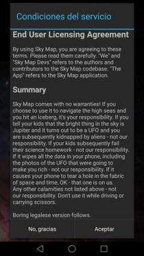 Legal conditions of an astronomy app