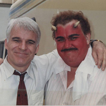 Legendary comedy duo Steve Martin and the late John Candy while filming Plane Trains Automobiles 
