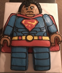 LEGO Superman Cake I accidentally made look like James Brown