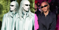 Lewis Hamilton looking like the long lost brother of the Matrix Reloaded twins