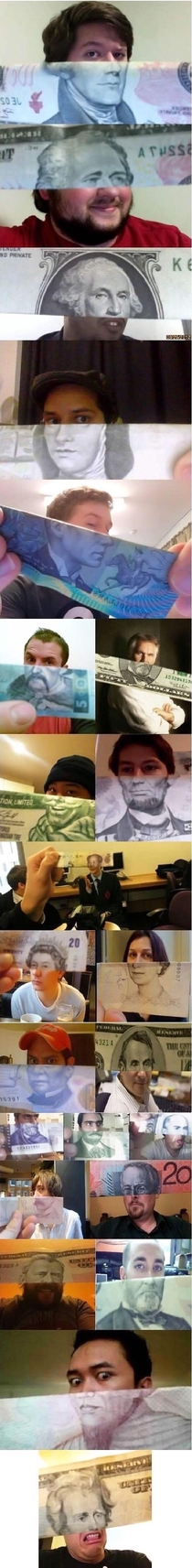 Lining up peoples faces with faces on money is too good