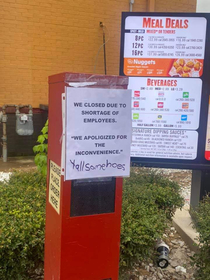 Local Popeyes sign showing frustration from both employee and customer