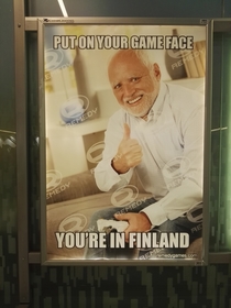 Look who greets you in the baggage claim of Helsinkis airport