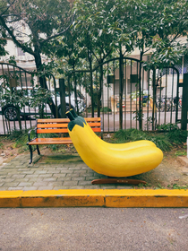 Looks like someone got tired of his banana chair and abandoned it downstairs in my neighborhood 