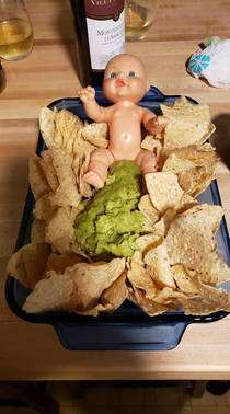 Lovely platter of guac and chips for a baby shower Found in a local foodie group